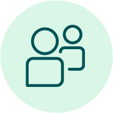 A teal circular icon with two white outlined user figures.