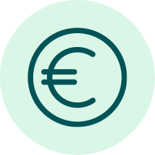 A teal circular icon with a white euro currency symbol inside.