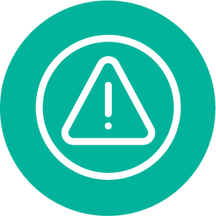 A teal circular icon with a white exclamation mark inside a triangle.