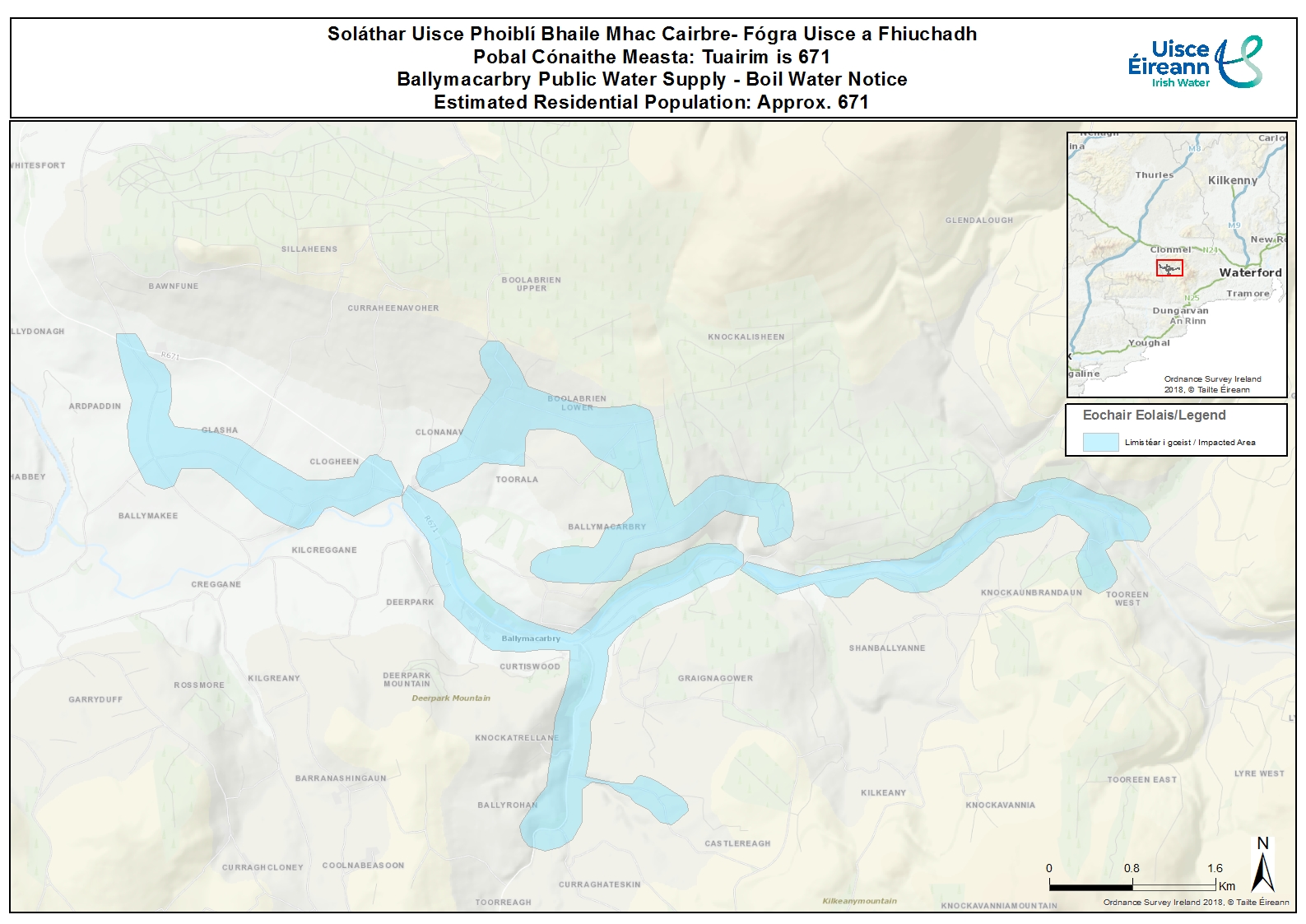 Ballymacarbry Boil Water notice map