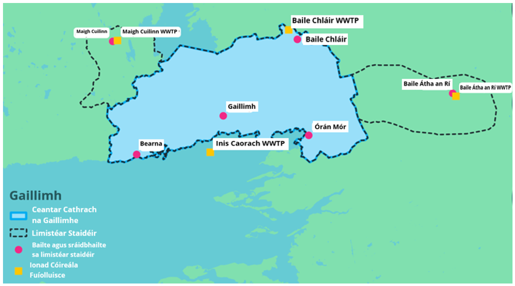 A map of the affected areas in Galway with a diagram of the works