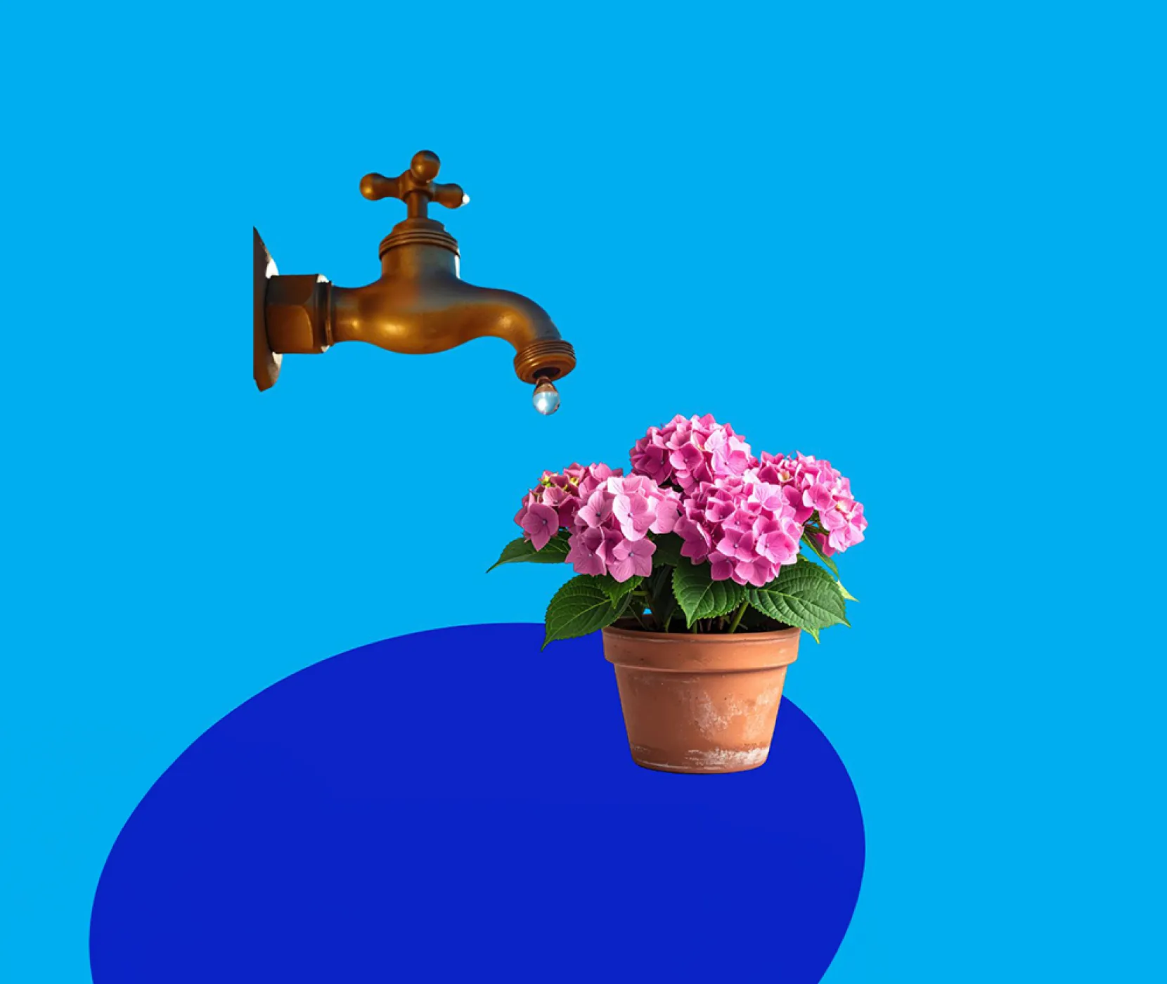 A garden tap over a flower outdoor vase