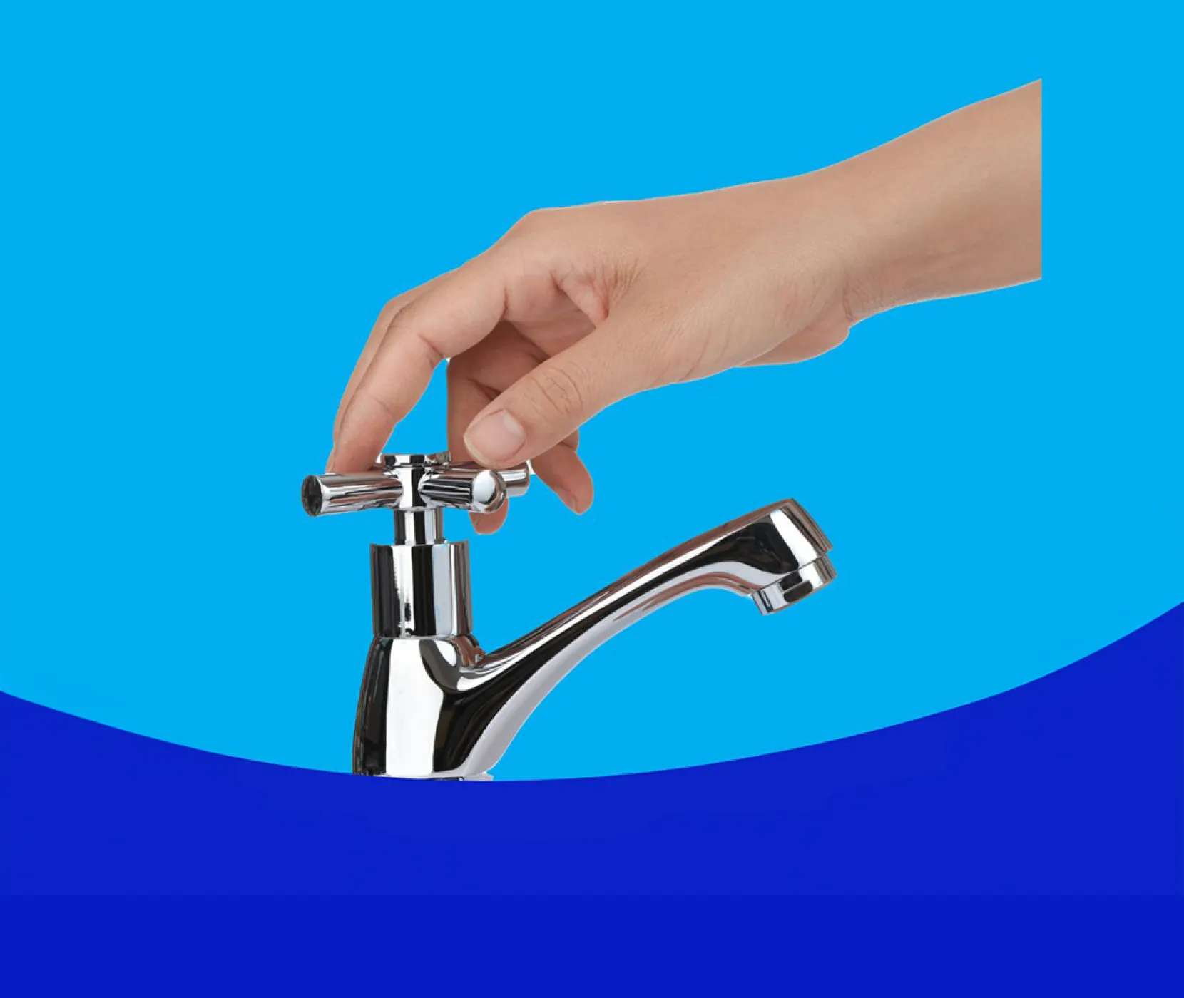 A person turning off a faucet
